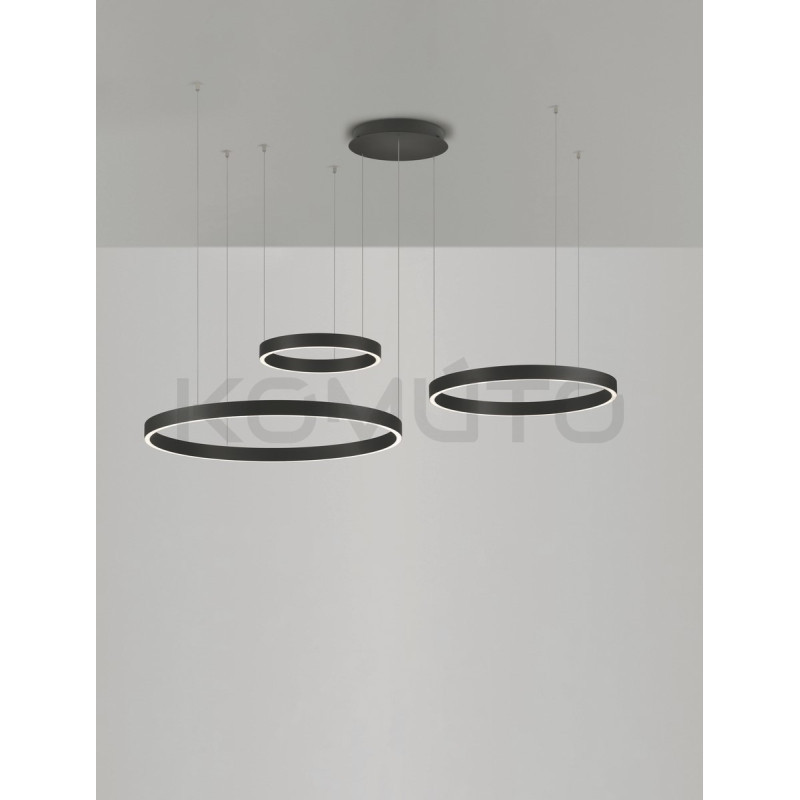 Lampa wisząca Black Ring – 3 czarne okręgi LED