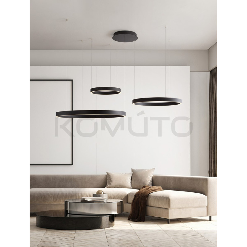 Lampa wisząca Black Ring – 3 czarne okręgi LED